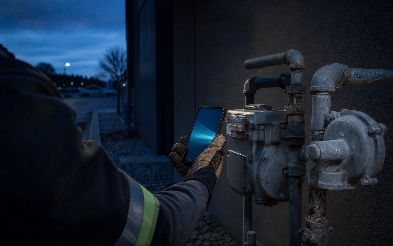 Field technician reviewing a residential gas meter